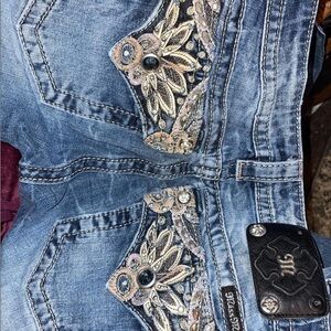 Miss Me Blue Embellished Jeans with Ornate Design